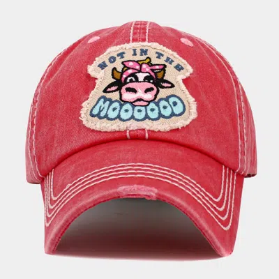 Fashnzfab Not In The Mood Message Cow Vintage Baseball Cap In Pink