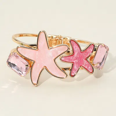 Fashnzfab Glittered Resin Double Starfish Hinged Bangle Bracelet In Pink