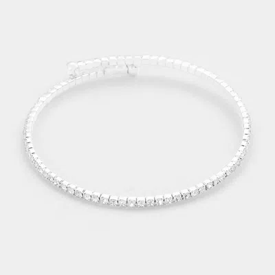 Fashnzfab Crystal Rhinestone Coil Cuff Bracelet Clear, Silver In Multi