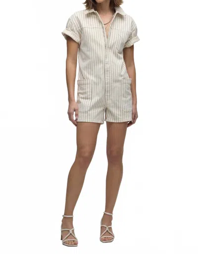 Hudson Boyfriend Collared Romper In Ecru Stripe In White