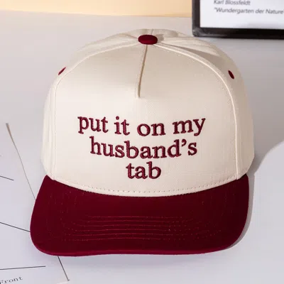 Fashnzfab Put It On My Husbands Tab Message Embroidered Five Panel Canvas Snapback Baseball Cap In White