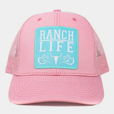 Fashnzfab Ranch Life Message Steer Head Patch Pointed Mesh Back Trucker Hat In Pink