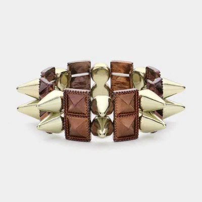 Fashnzfab Metal Cone Stud Stretch Bracelet Chocolate, Gold In Multi