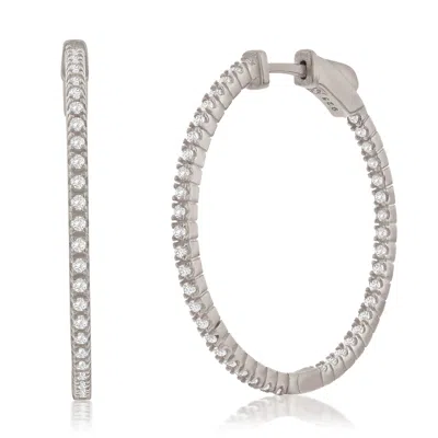 Suzy Levian Rose Sterling Silver & White Cubic Zirconia Pave Hoop Earrings In White