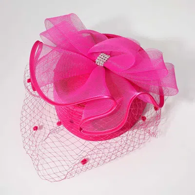 Fashnzfab Stone Paved Mesh Bow Pointed Fascinator / Dressy Hat In Pink