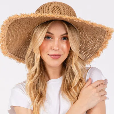 Fashnzfab Frayed Edge Floppy Straw Sun Hat In Gray