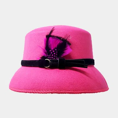 Fashnzfab Feather Pointed Felt Hat In Pink