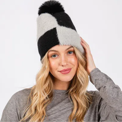 Fashnzfab Fuzzy Detailed Fleece Pom Pom Beanie Hat In Black
