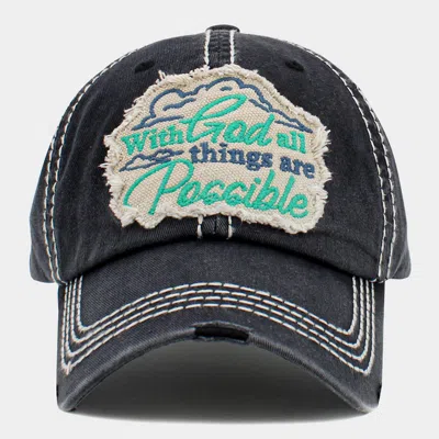 Fashnzfab With God All Things Are Possible Message Vintage Baseball Cap In Black