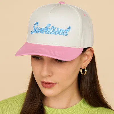 Fashnzfab Sunkissed Message Embroidered Five Panel Canvas Snapback Baseball Cap In Pink