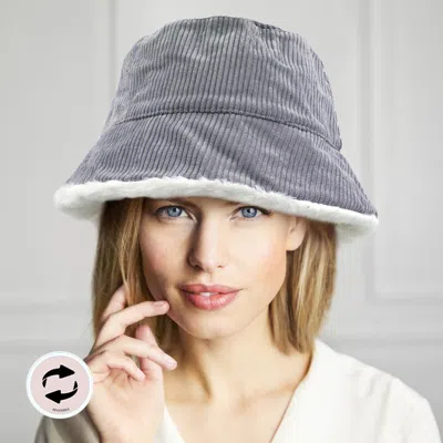 Fashnzfab Reversible Corduroy Soft Faux Fur Bucket Hat In Gray