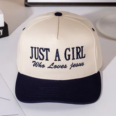 Fashnzfab Just A Girl Message Embroidered Five Panel Canvas Snapback Baseball Cap In Blue
