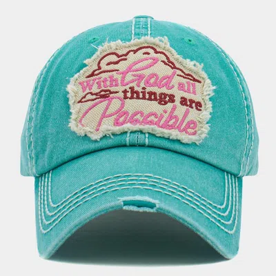 Fashnzfab With God All Things Are Possible Message Vintage Baseball Cap In Blue