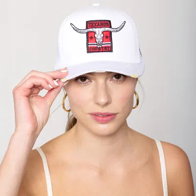 Fashnzfab Texanos Country Message Texas Steer Head Embroidered Mesh Back Trucker Hat In White