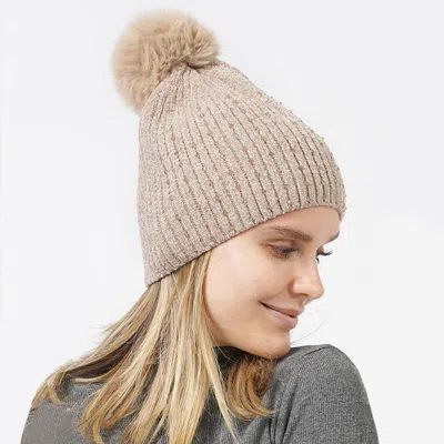 Fashnzfab Stone Embellished Chenille Pom Pom Beanie Hat In Gray