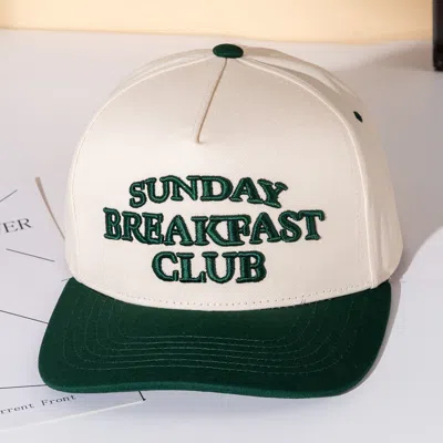Fashnzfab Sunday Breakfast Club Message Embroidered Five Panel Canvas Snapback Baseball Cap In Green