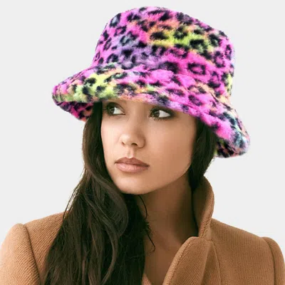 Fashnzfab Leopard Patterned Soft Faux Fur Bucket Hat In Multi