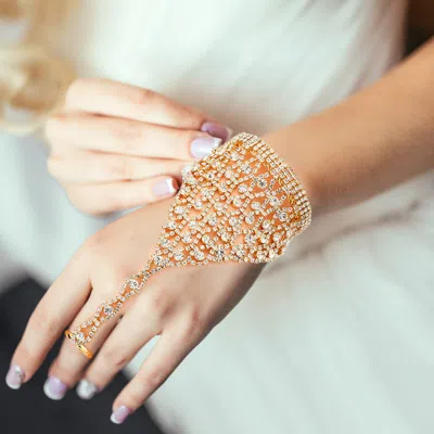 Fashnzfab Round Stone Pointed Hand Chain Evening Bracelet Gold In Gold