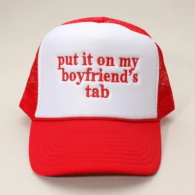 Fashnzfab Put It On My Boyfriends Tab Embroidered Mesh Back Trucker Cap In Red