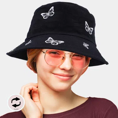 Fashnzfab Reversible Butterfly Pattern Bucket Hat In Black