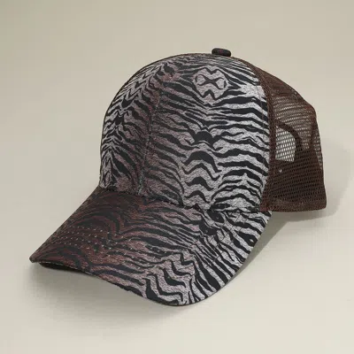 Fashnzfab Zebra Patterned Mesh Back Baseball Cap In Brown