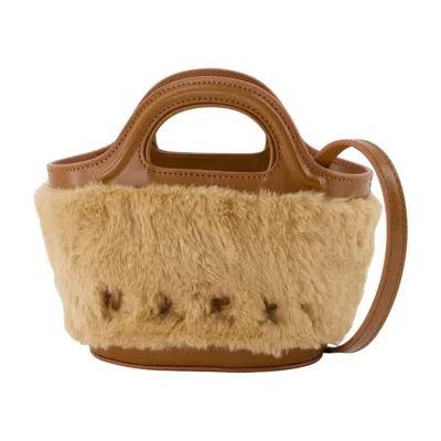Marni Structured Micro Handbag With Plush Texture In Brown