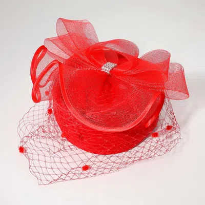 Fashnzfab Stone Paved Mesh Bow Pointed Fascinator / Dressy Hat In Red