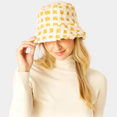 Fashnzfab Check Patterned Faux Fur Bucket Hat In Multi