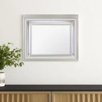 Hivvago 38" Champagne Wood Lighted Mounted Accent Mirror