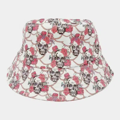 Fashnzfab Flower Skull Patterned Bucket Hat In White