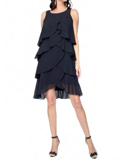 Carre Noir Tiered Sleeveless Cha Cha Dress In Black In Blue