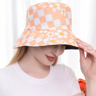Fashnzfab Flower Pointed Checkerboard Patterned Bucket Hat In Orange