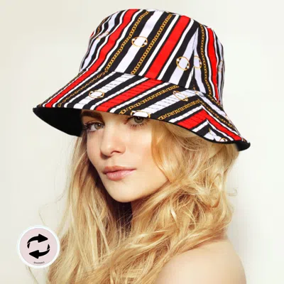 Fashnzfab Reversible Chain Patterned Bucket Hat In Red