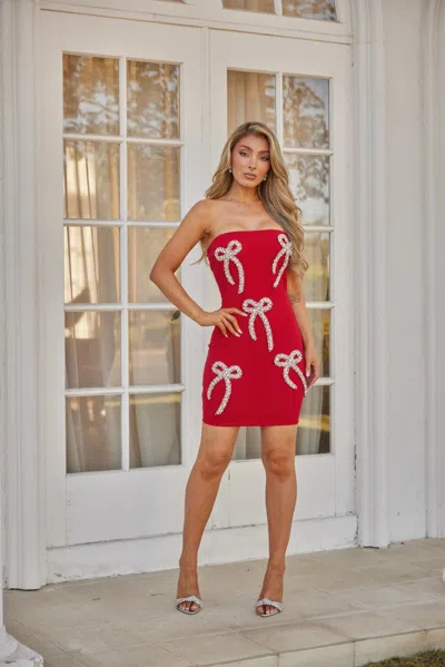Truedames Pop Ribbon Art Dress In Red