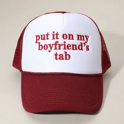Fashnzfab Put It On My Boyfriends Tab Embroidered Mesh Back Trucker Cap In White