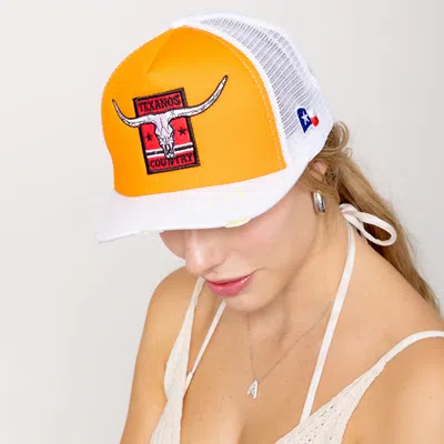 Fashnzfab Texanos Country Message Texas Steer Head Embroidered Mesh Back Trucker Hat In Orange