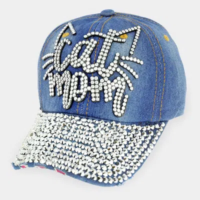 Fashnzfab Studded Cat Mom Message Denim Baseball Cap In Multi