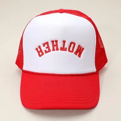 Fashnzfab Upside Down Mother Embroidered Mesh Back Trucker Hat In Red