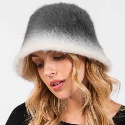 Fashnzfab Gradient Color Fuzzy Bucket Hat In Black