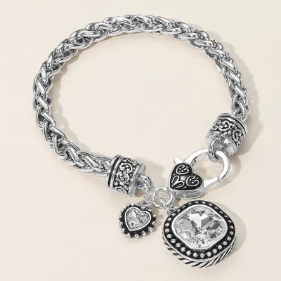 Fashnzfab Square Heart Stone Charm Bracelet In Multi