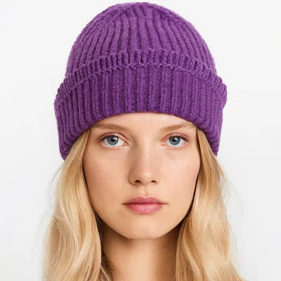 Fashnzfab Chunky Ribbed Knit Loop Trim Winter Beanie Hat In Purple