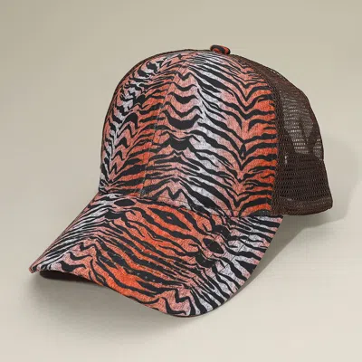 Fashnzfab Zebra Patterned Mesh Back Baseball Cap In Red