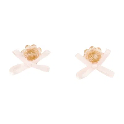 Simone Rocha Petite Bow Daisy Earrings - Crystal - Pink In Neutral