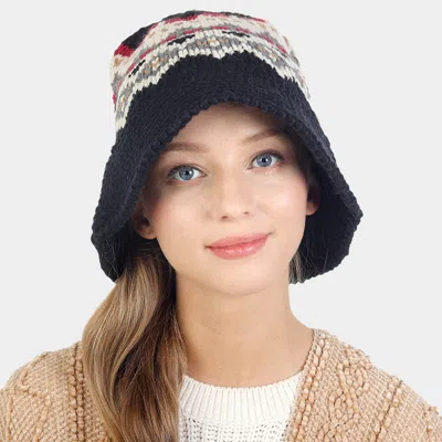 Fashnzfab Nordic Pattern Knitted Bucket Hat In Black
