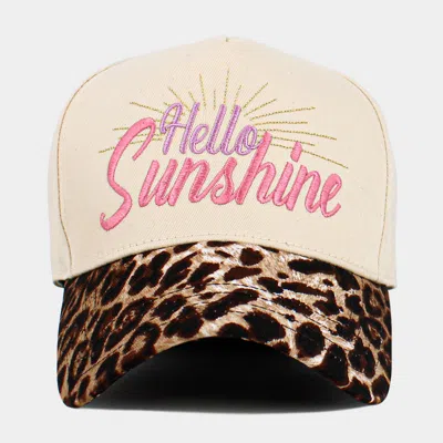 Fashnzfab Hello Sunshine Message Embroidered Leopard Corduroy Baseball Cap In Multi