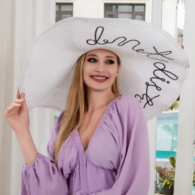 Fashnzfab Do Not Disturb Message Wide Brim Straw Sun Hat In White