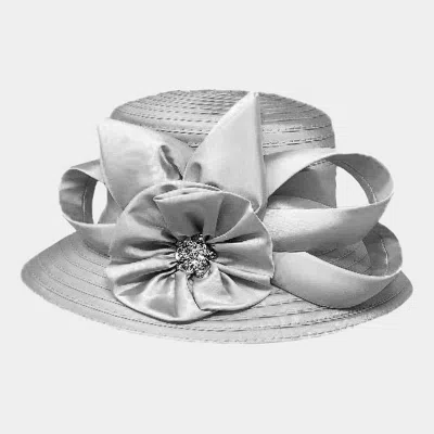 Fashnzfab Flower Ribbon Accented Dressy Hat In Silver
