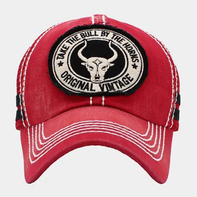 Fashnzfab Take The Bull By The Horn Message Mesh Back Vintage Baseball Cap In Red