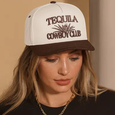 Fashnzfab Tequila Cowboy Message Embroidered Five Panel Canvas Snapback Baseball Cap In Brown