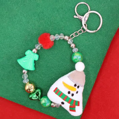 Fashnzfab Snowman Plush Doll Pointed Charm Beaded Stretch Christmas Keychain Multi In Multi